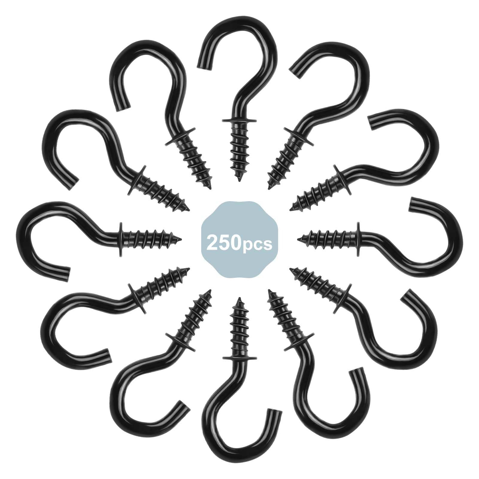 vsshe 250PCS 1/2 Inch Metal Ceiling Hooks, Black Plastic Cup Hooks Screw Multi-Purpose Hook for Hanging Plants Cups - Image 4