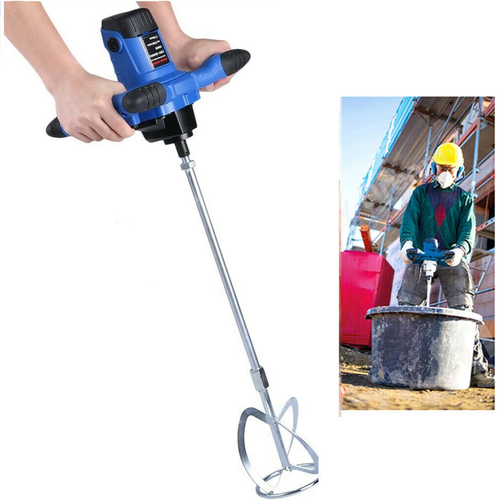 Mezclador de paleta portátil portátil de 6 velocidades, mezclador eléctrico ajustable para hormigón, cemento, mortero, lechada, mortero, paletas
