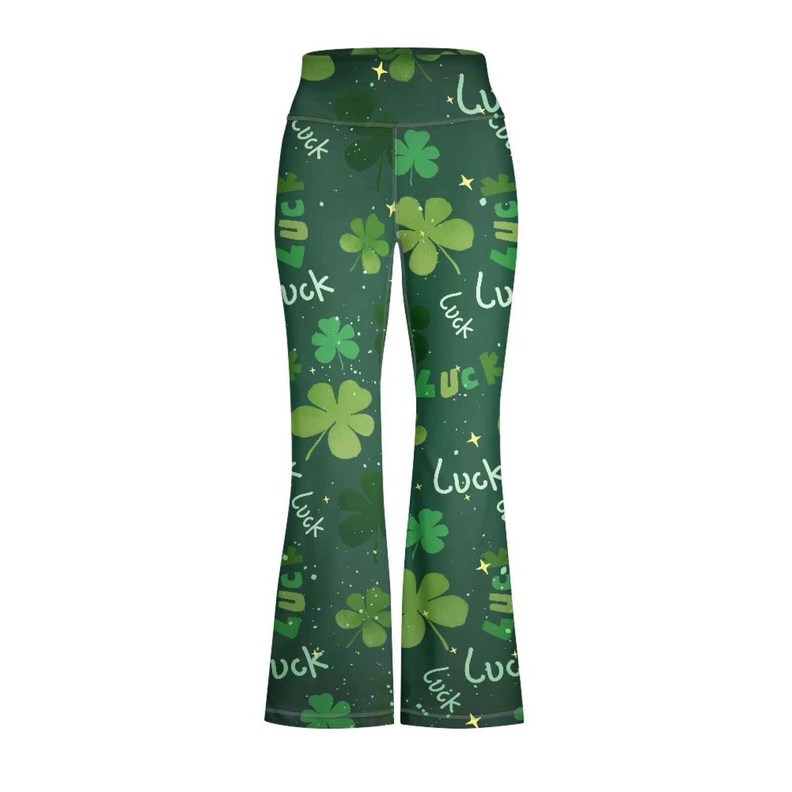 NRBEAWD Children's Bootcut Yoga Pants High Waist Workout Bootleg Yoga Pants Tummy Control Lucky Green Leaves Pants