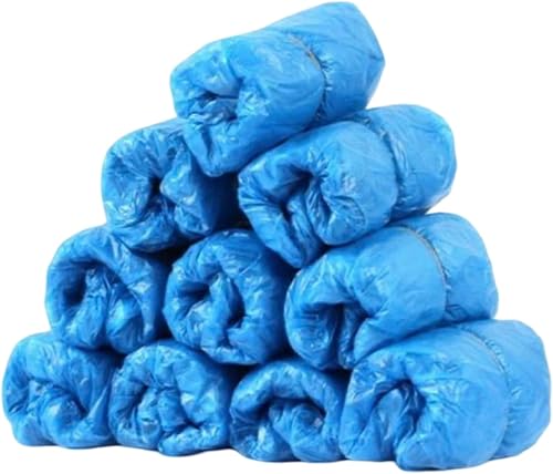 100 Pack Blue Disposable Plastic Shoe Covers – Waterproof Protective Overshoes with Elastic Fit