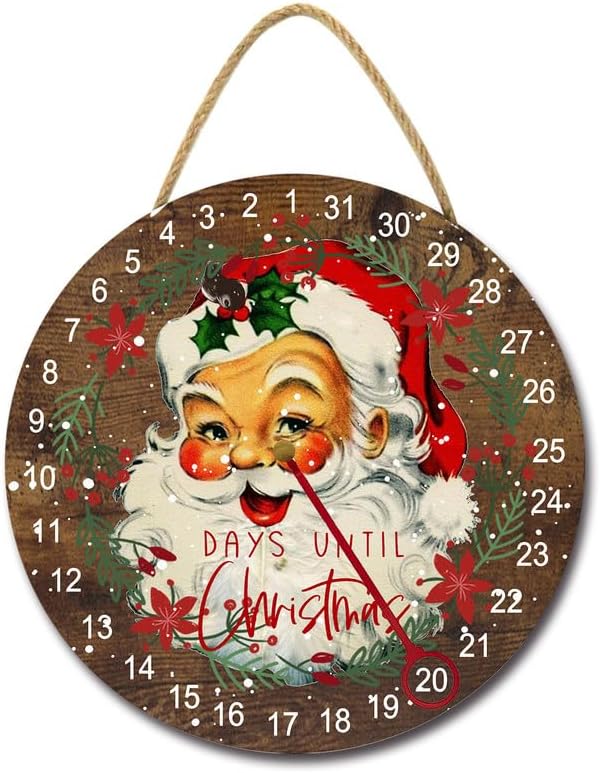 Miniatura 8 de Sokomurg Calendario de Adviento de Navidad, calendario de cuenta regresiva, decoración redonda de madera, letrero de árbol de Navidad, decoración de