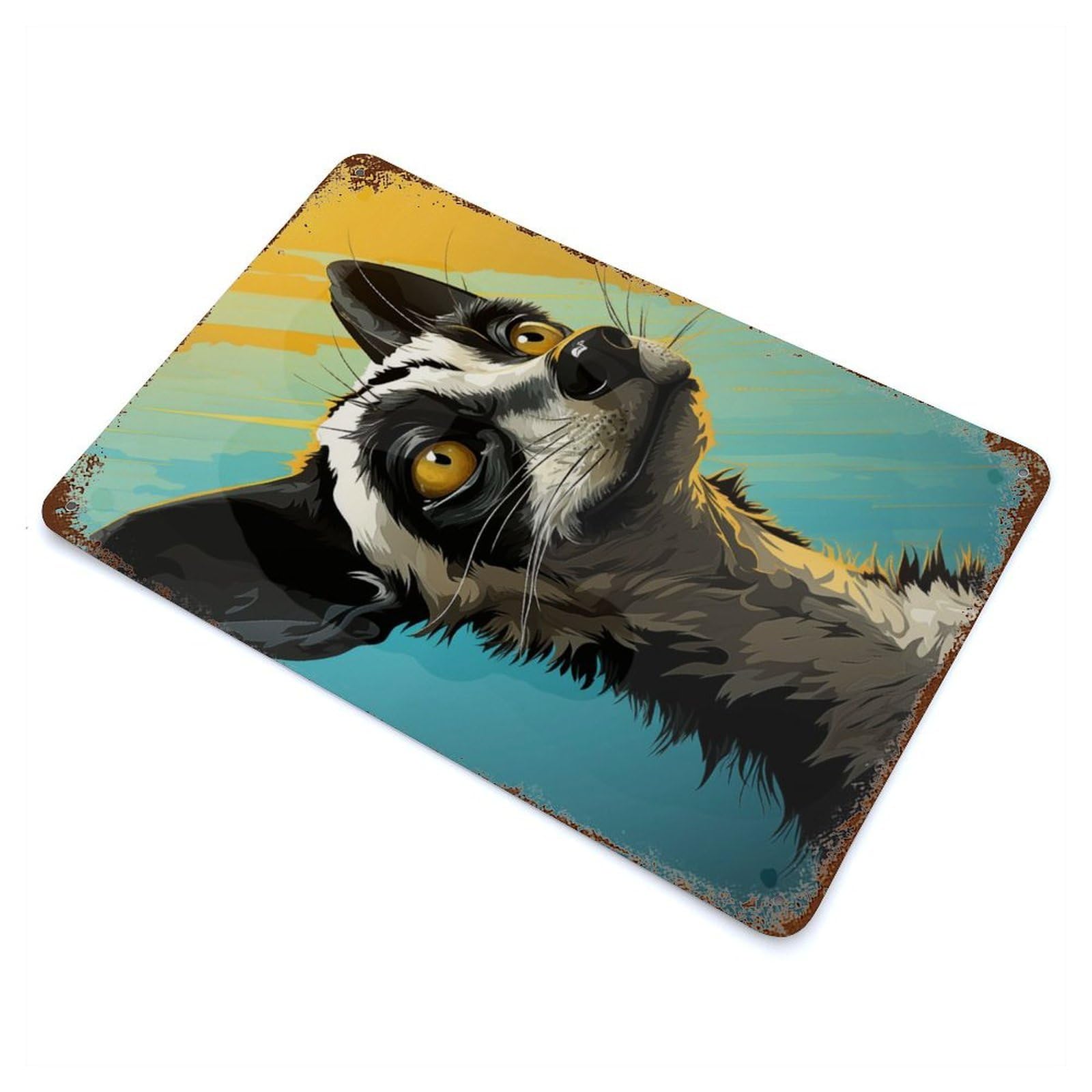 Garage Style PopArt Lemur Rust Effect Tin Sign 11.8"x7.9", Vintage Wall Decor for Bar And Workshop