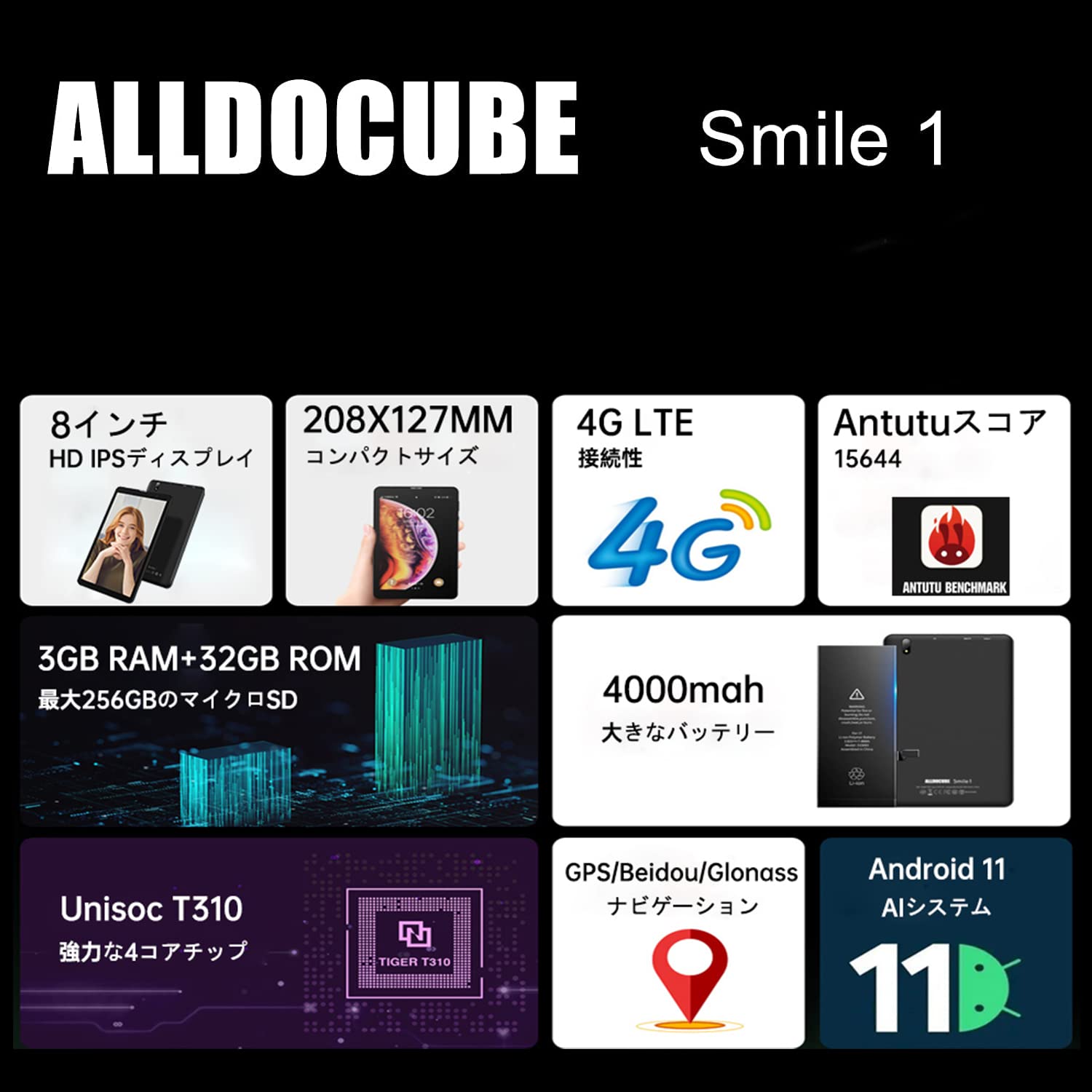 Amazon.co.jp: タブレット 8インチ ALLDOCUBE Android 11 タブレットPC