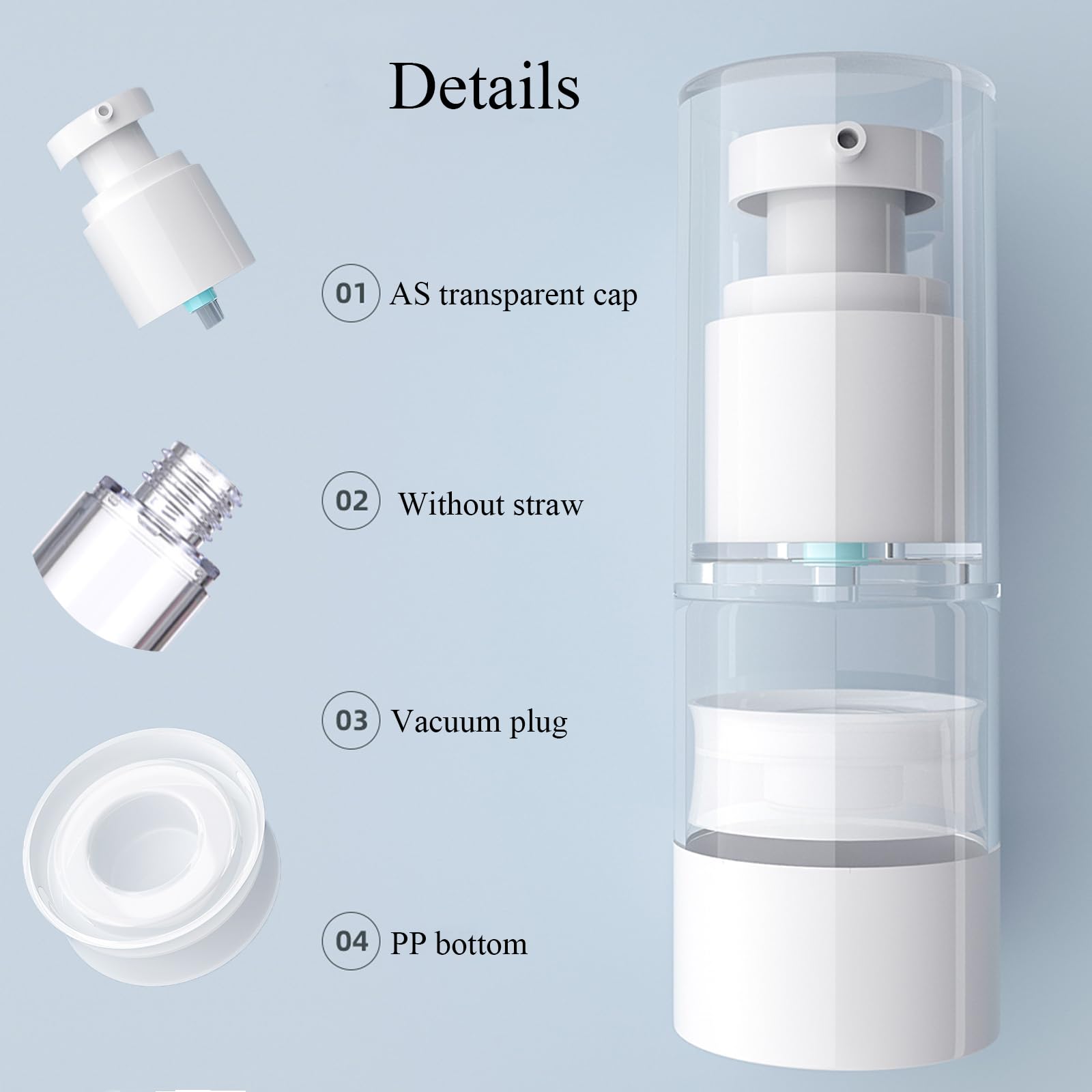 Qeuly - 3 x 28 ml luftlose Pumpflaschen in Reisegröße, Lotionsflasche, Lotionbehälter, nachfüllbarer Kosmetikspender für Foundation, Feuchtigkeitscreme, Shampoo und Gegenstände