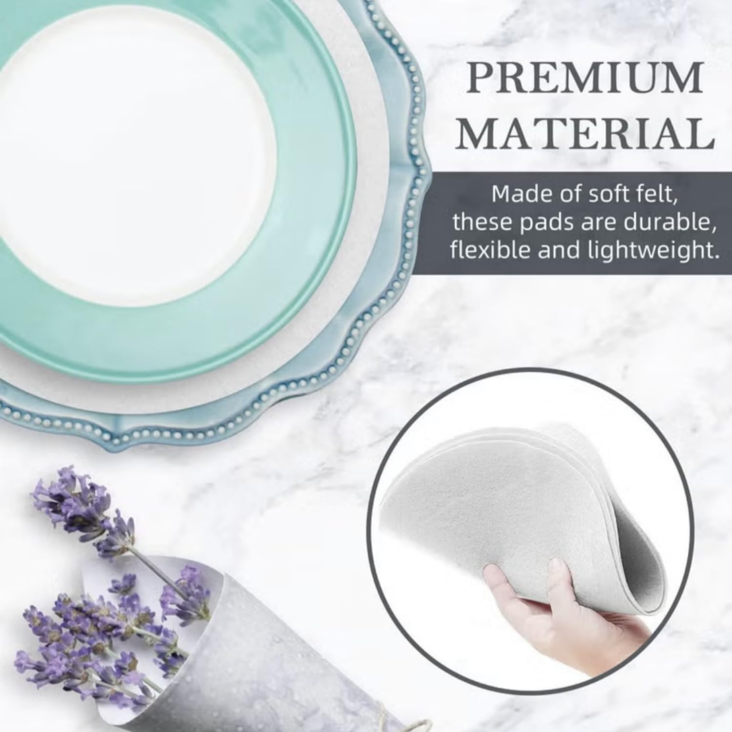 Aoluguya Soft Felt Plate Dish Protectors Dividers Seperators for Stacking, China Storage and Packing - Set of 30 and 3 Sizes(10in, 6in, 4.5in)