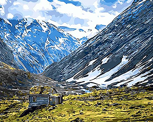 Paint by Numbers Kits Forest Snow Mountain Paint by Numbers for Adults, DIY Oil Painting by Numbers Kit for Adults Kids Beginner Painting On Canvas ,16 x 20 inch(Mountains and House)