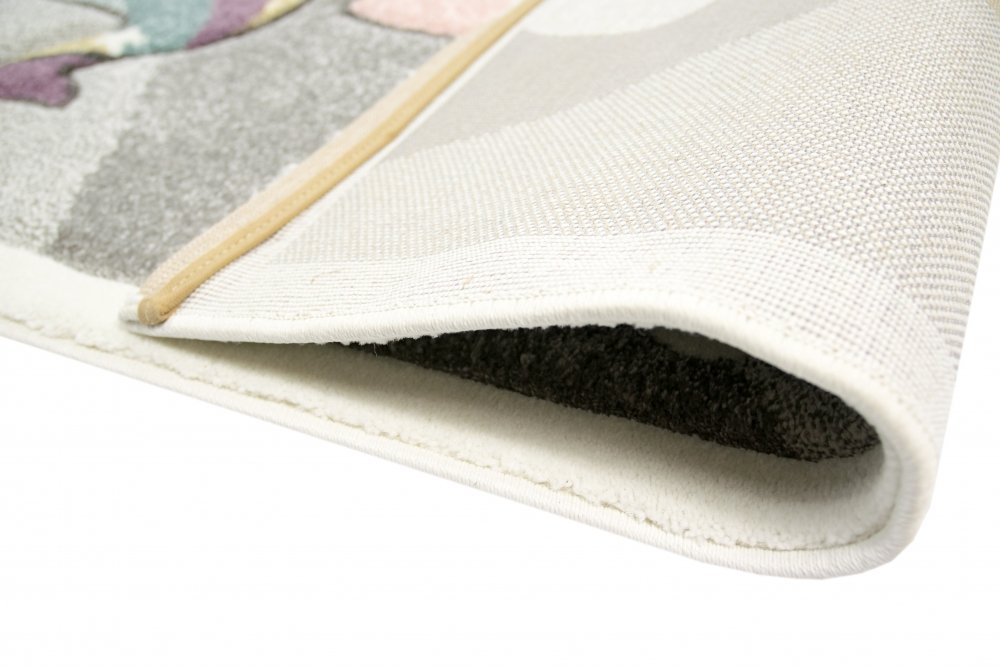Kinderteppich Spielteppich Babyteppich mit Einhorn Regenbogen in Grau Creme Größe 120x170 cm