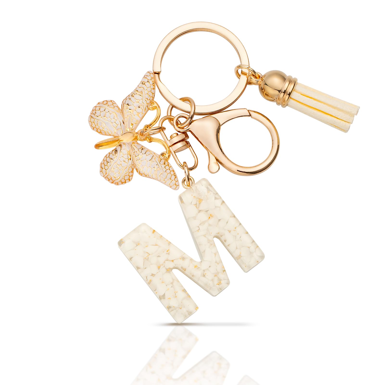 MORSUNBELA Schlüsselanhänger Buchstabe Mädchen Geschenke Schlüsselanhänger mit Buchstaben Anfangsbuchstabe Schmetterling Keychain Letter für Frauen Damen