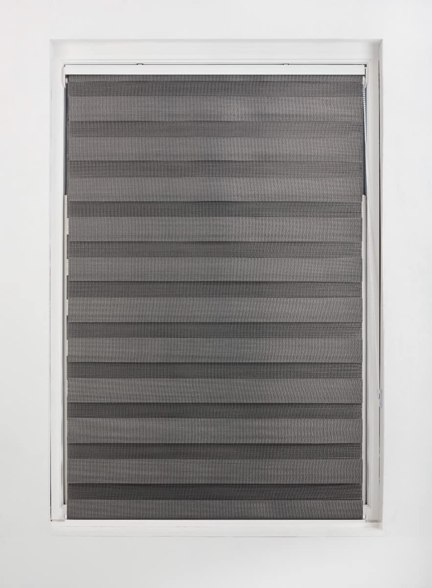 FURNISHED Stores Jour et Nuit sur Mesure - Store Enrouleur zébré en Tissu à Double Vision, Installation Rapide - Store Jour et Nuit, Gris foncé, 90W x 210H cm