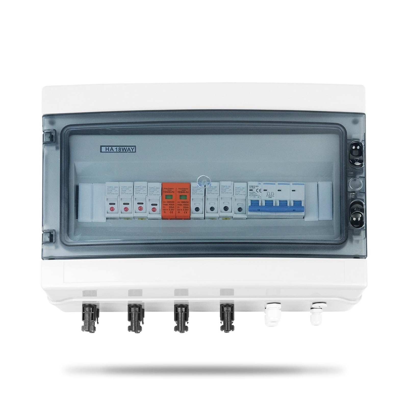 RWRAPS Scatola combinatrice fotovoltaica Solare fotovoltaica con Protezione Contro i fulmini 4 ingressi 1 Uscita Scatola Impermeabile con Fusibile DC 1000 V IP65 18 Vie (Size : 1000V 25A)