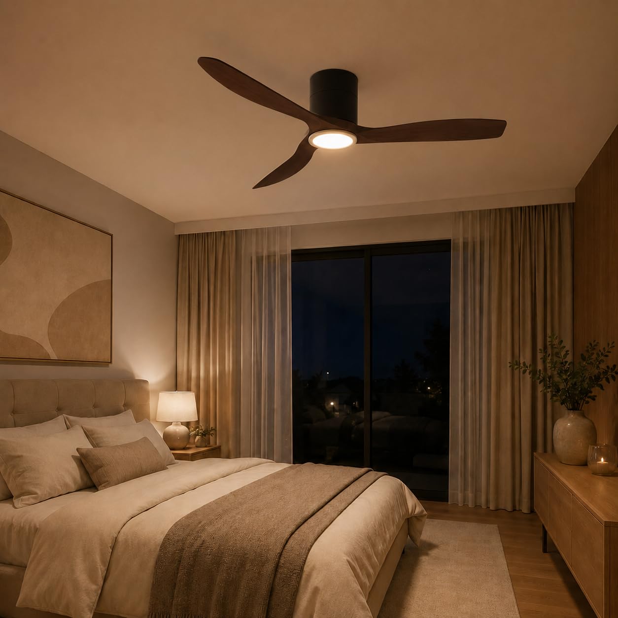Ventilatore Soffitto con Luce LED - ON MICKEY Ø132cm | Motore Silenzioso DC 35W 3CCT | Telecomando | Nero Legno scuro