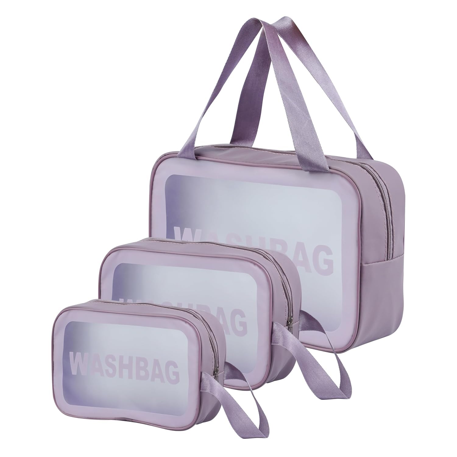 Wash Bag Pouch for Travel Kit Toiletry Bag Cosmetic Bag Make Up Box for Brushes, Accessories with Handle, Large Capacity Translucent Waterproof Travel Storage Organizer Set of 3(Purple)-image-26