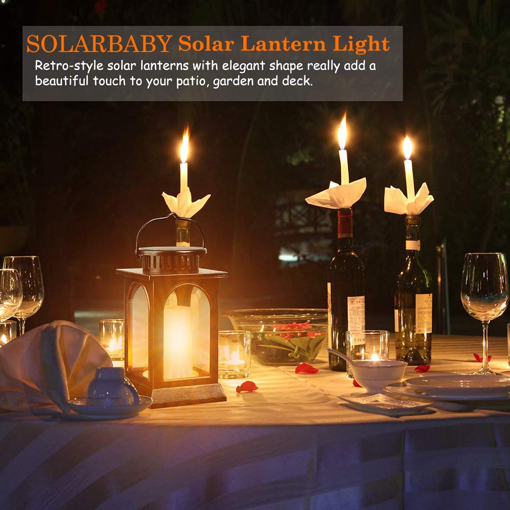 SOLARBABY Luci della Lanterna Solare, Metallo Flickering Flame Outdoor Luci solari a sospensione, Solar Powered Impermeabile Luci della Fiamma LED per Garden Yard Terrace Path (Bronzo, 2pcs Pack)