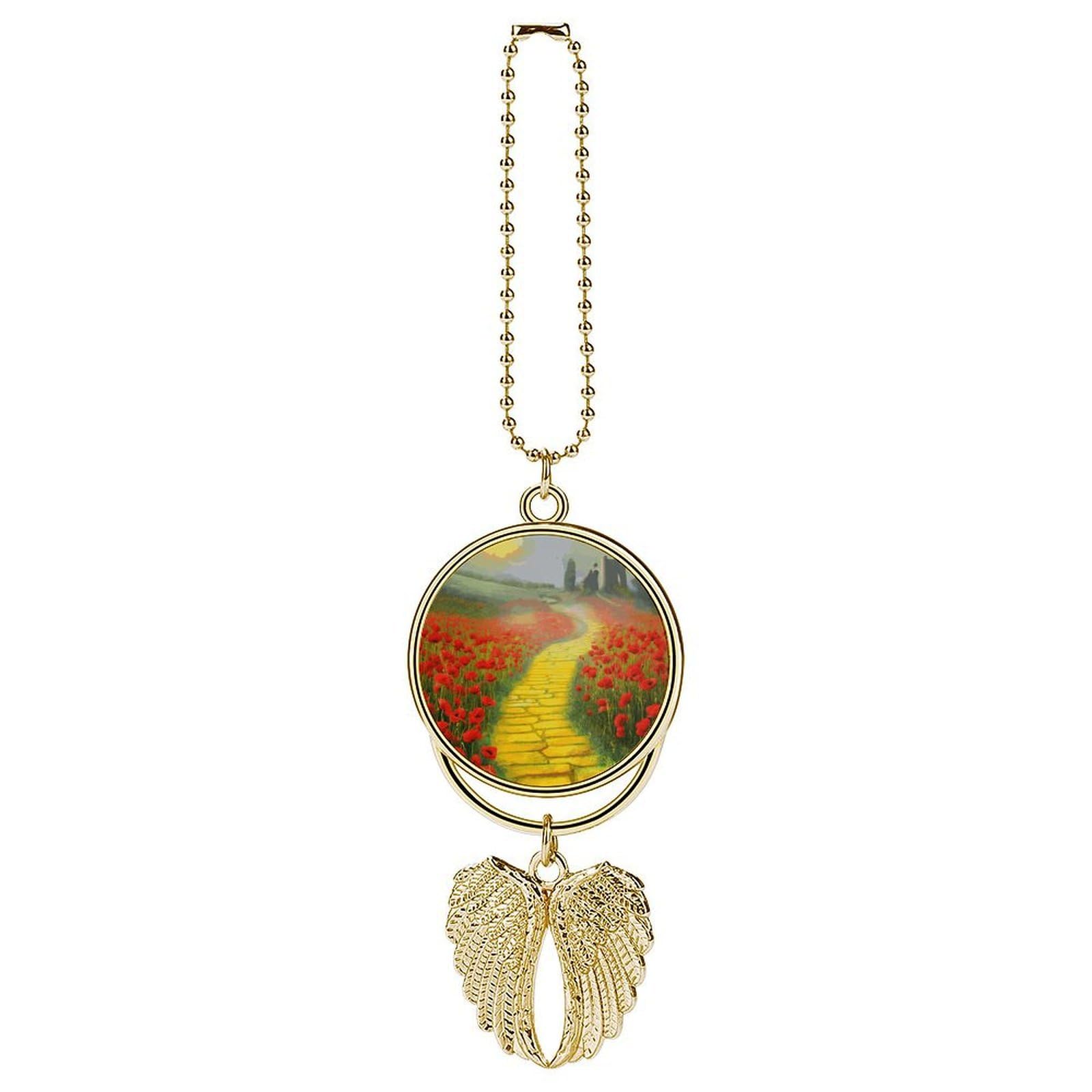 Poppies Field Yellow Brick Road Car Charm Alloy Car Rear View Mirrors Hanging Ornaments Stylish Car Pendant Funny Auto Hanging Accessories Car Hanging Ornaments Gift for Women Men