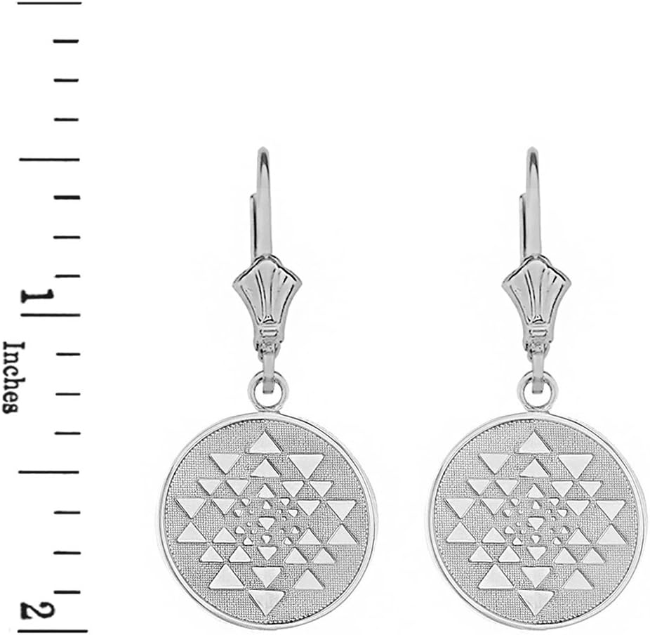 Sterling Silver Sri Yantra Chakra Sacred Geometry Round Lever back Earrings