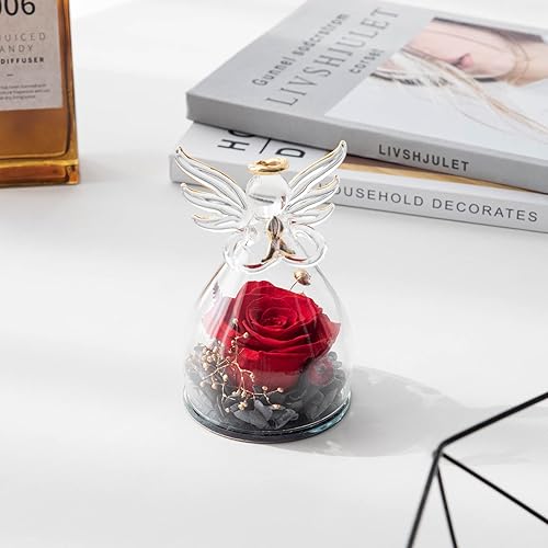 Miniatura 5 de Yamonic Figuras de ángel preservadas de rosas reales en cristal, regalos de ángel de flores hechas a mano para mujeres, madres, amigas en el día de