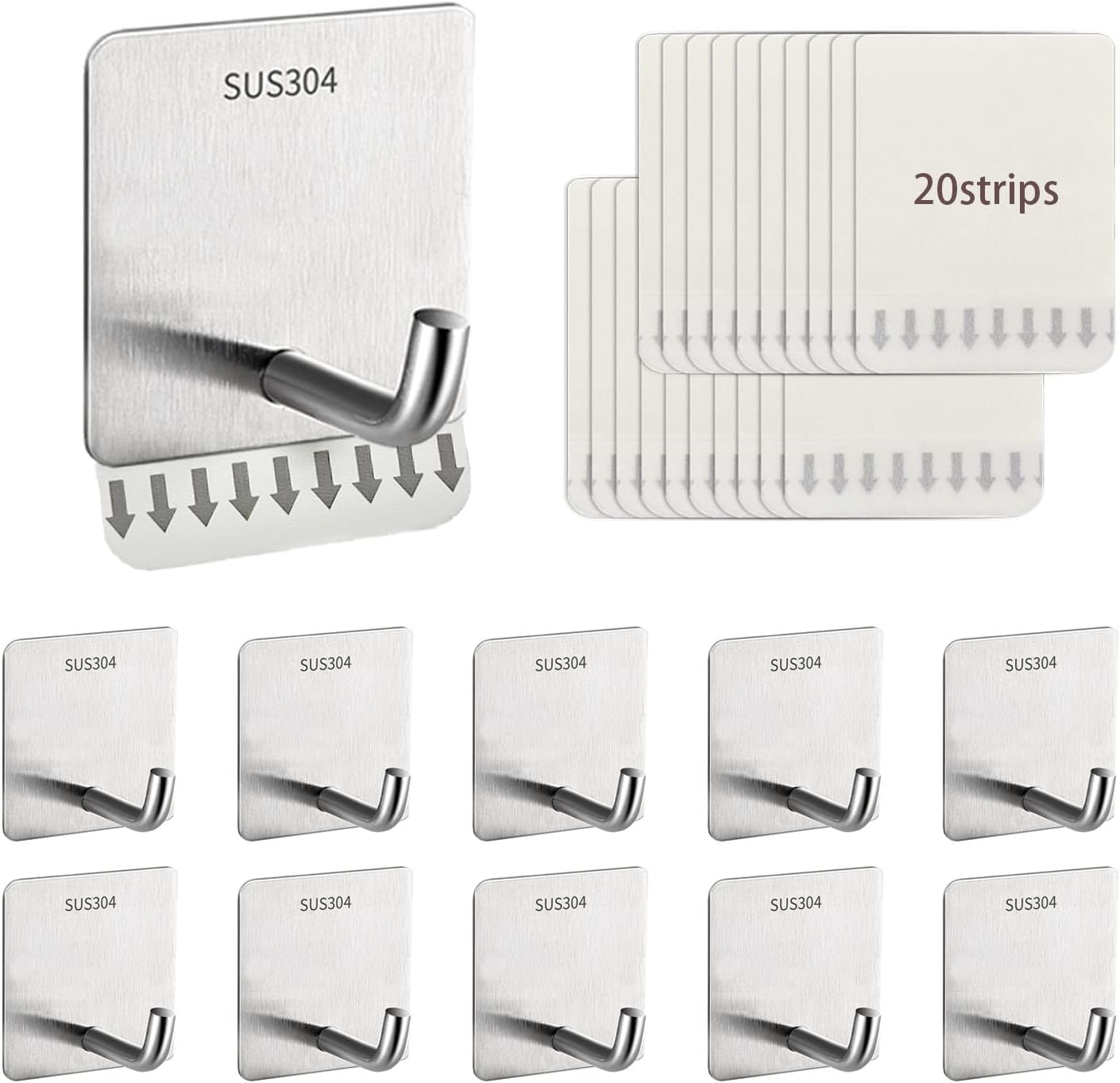 startopfield 10 Large Utility Hooks with 20 Refill Strips