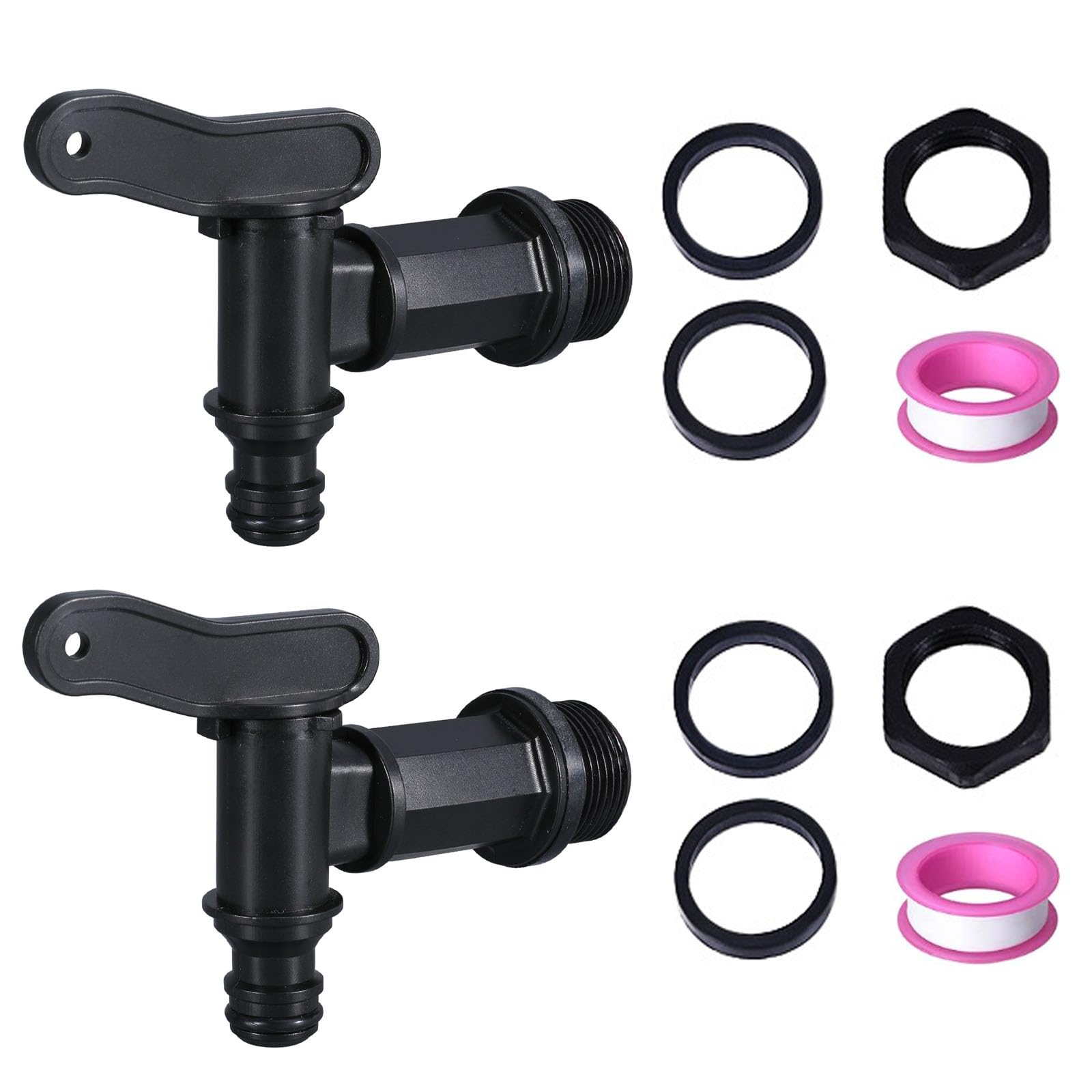 2 Sets 3/4" Black Water Butt Tap Replacement, Snap-Fit BSP Thread