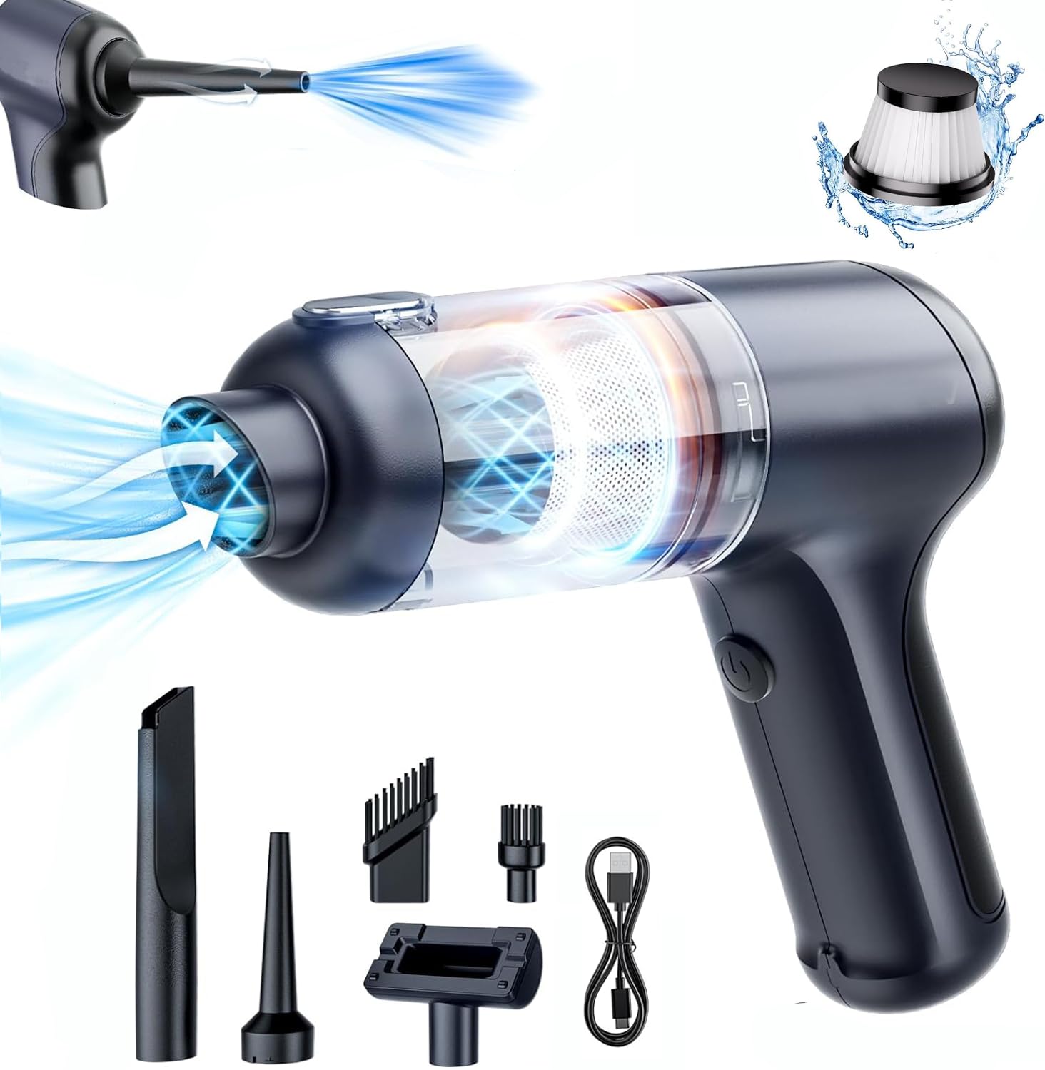 Cordless Vacuum Cleaner, 8000PA Strong Suction Power, Air Duster 3 in 1 Keyboard Portable Car Vacuum Cleaner, Mini Cordless Handheld Vacuum Cleaner with Multi-Nozzles for Car, Home, Office, Pet