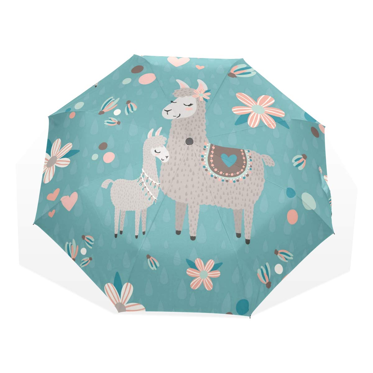 Automatic Travel Umbrella,Compact Folding Umbrella Teal Mama Llama Windproof Ultra Light UV Protection Umbrella for Women Men