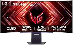 Monitor Gamer LG UltraGear OLED Curvo – Tela OLED 45”, 2K QHD, HDR400 True black, 240Hz, 0,03ms (GtG), NVIDIA® G-SYNC®, AMD FreeSync™ Premium Pro, Taxa de Contraste 1.5M:1 – 45GS95QE-B