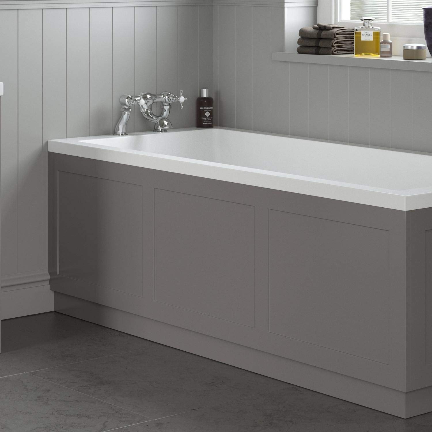 Traditional Bathroom 1700mm Front Bath Panel 18mm MDF Wood Grey Plinth Easy Cut