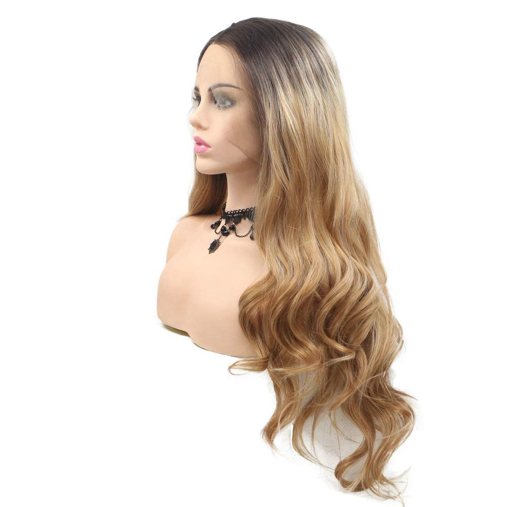 Brown Blonde Synthetic Lace Front Wigs Long Wavy Wig for Women Natural Blonde Party Wedding Hair Repalcement Wigs(Dark Brown)