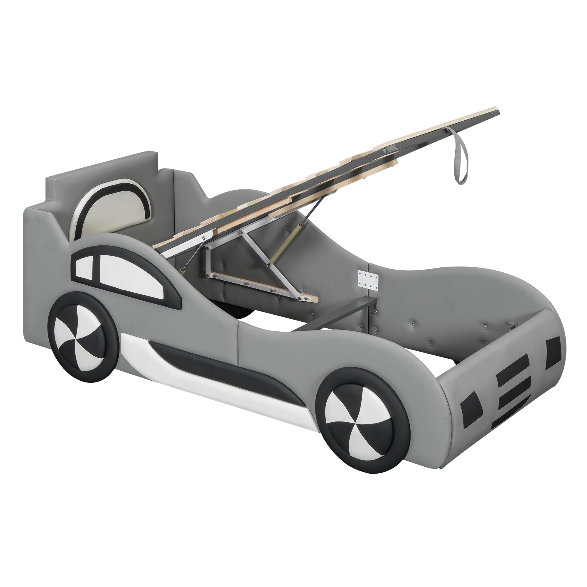 Letto Piano 90x200 Cm Con Rete A Doghe, Modello Letto A Forma Di Auto Letto Per Bambini