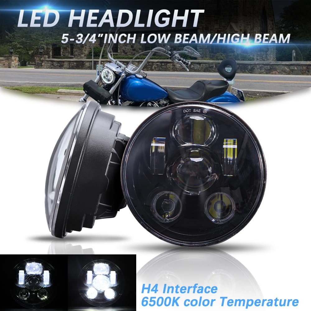 DREAMIZER Faro Led Moto da 5.75 pollici Omologato con DRL Bianco Angel Eye Indicatore Ambra Compatibile con Harley Road King Street Glide Softail Electra Glide J-eep Wrangler JK TJ