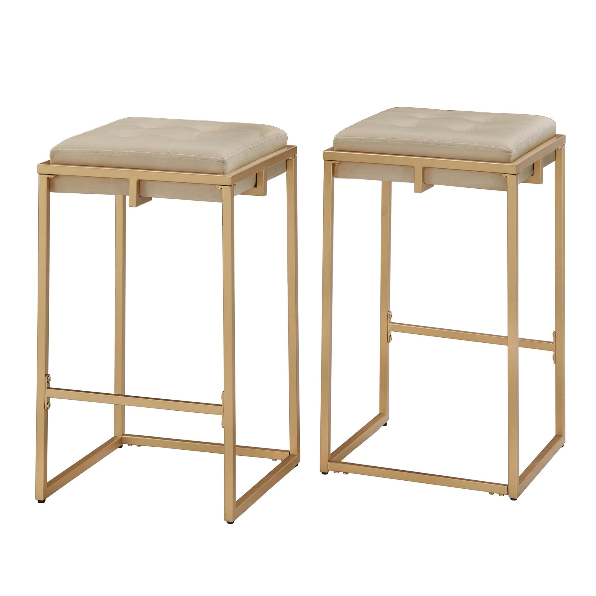Inspire Q Perdita Gold Finish Velvet Button Tufted Bar Stools (Set of 2) by Bold Beige - Counter Height 24" Counter Height Gold Finish, Painted