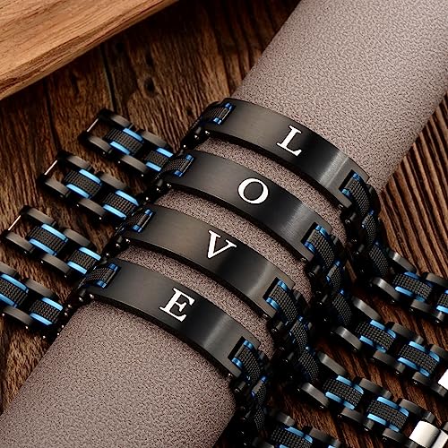 Men's initials bracelet - blue and black double spelling, men's bracelet stainless steel. Elegant and durable with gift box2