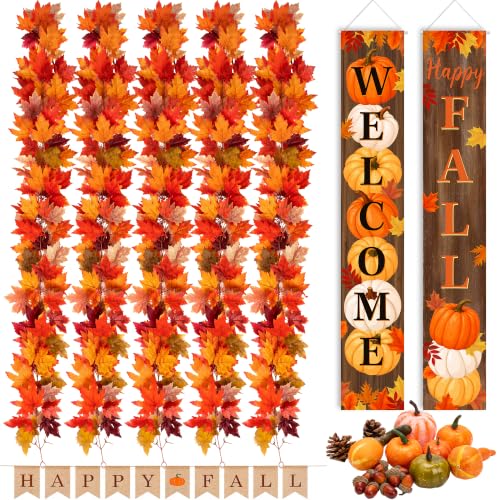 Britimes Fall Decor Set, Fall Maple Leaves Garland, Front Door Decor 70Pack