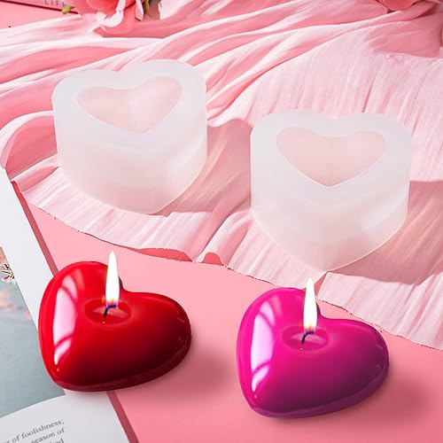 Vista 5 de Molde de vela de corazón 3D, 2 piezas de moldes de silicona para hacer velas, molde de fabricación de velas hecho a mano para el día de San
