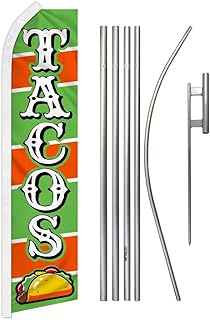 Tacos (Green & Orange) Swooper Feather Flag & Pole Kit - Great for Restaurants, Food Trucks, Fair, Carnival Events and Businesses