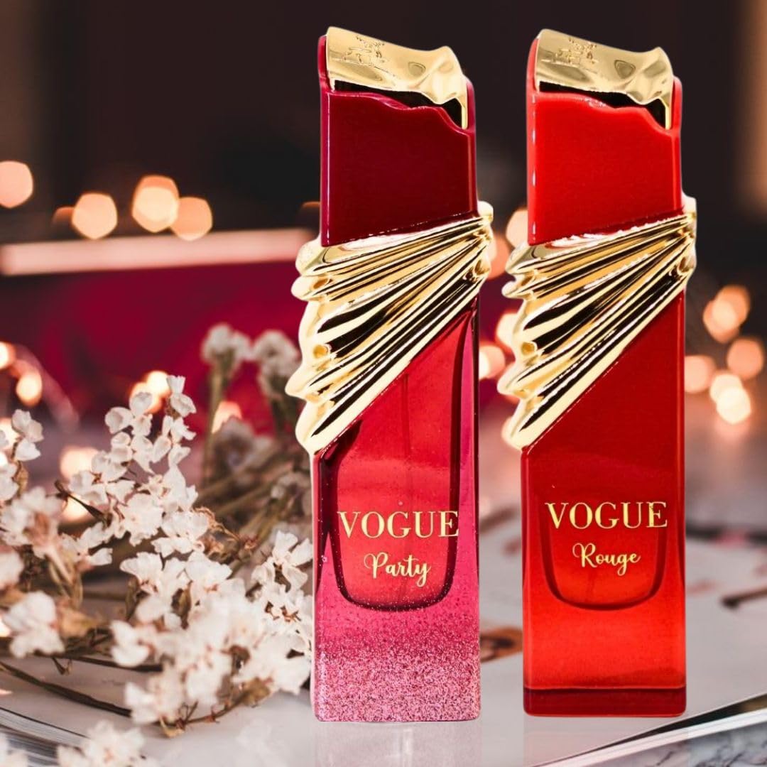 Maison Alhambra Vogue Party & Vogue Rouge Eau de Parfum Sprays 100ML (3.4 OZ) – Long Lasting Arabian Perfumes for Women, Floral & Sweet Fragrances, Premium Ladies Perfumes (DYNAMIC BUNDLE)
