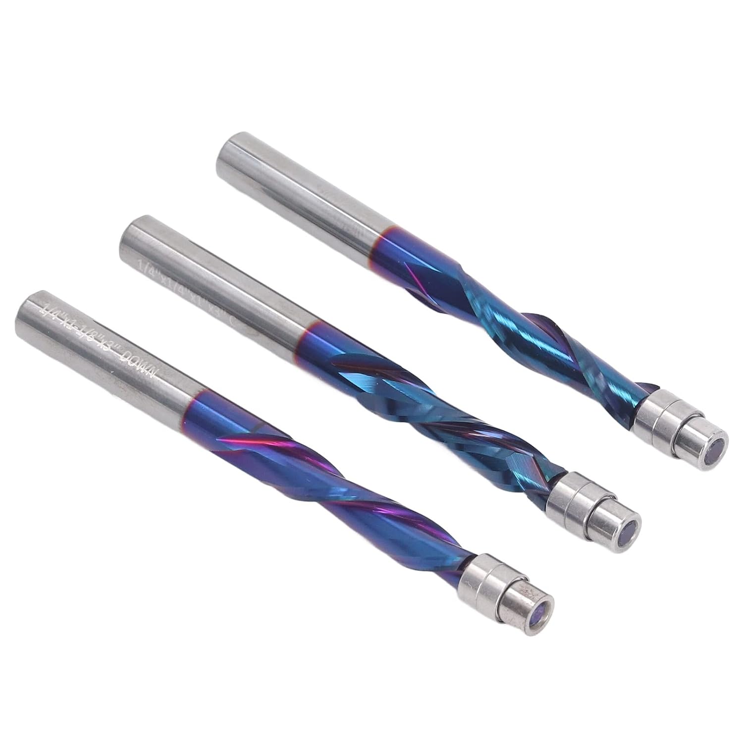 3Pcs Upward Down Milling , Flush Trim Router Bit Set, Cemented Carbide 14/ Shank for Woodworking, Unscrew Flush Trim Bit with Storage Box for CNC, Portable Engraving Machines