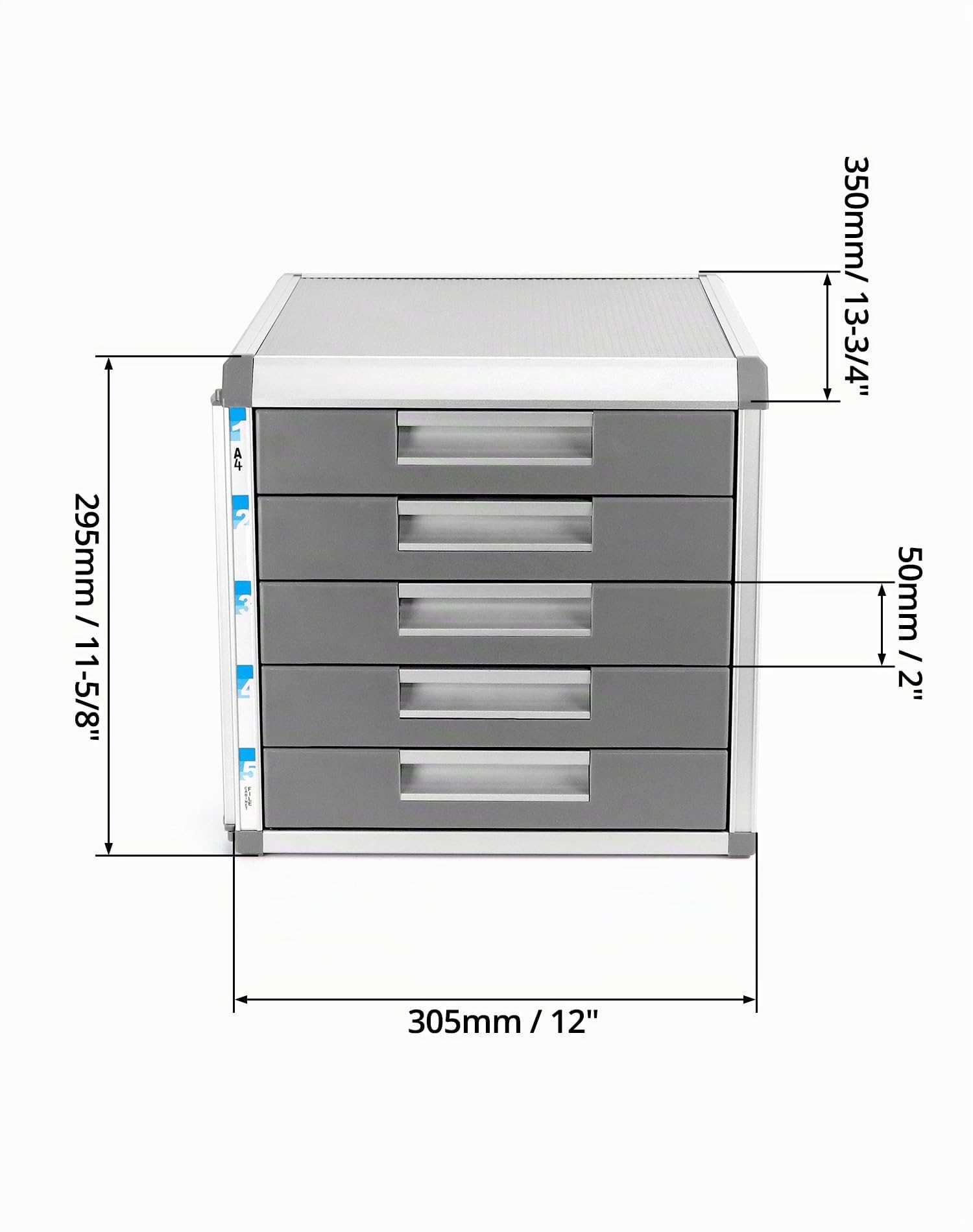 QWORK® Cassettiera A4, 5 scomparti, cassettiera porta documenti con serratura, lega di alluminio, argento
