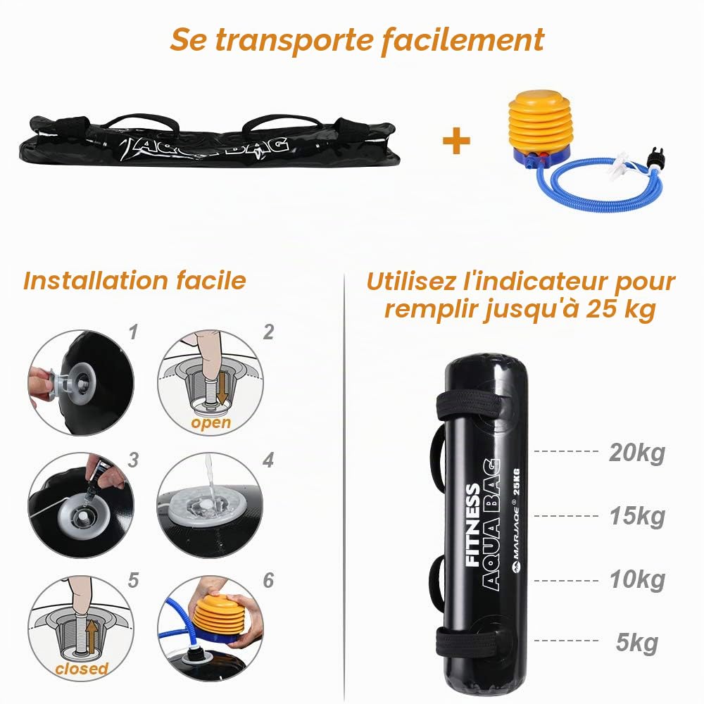 flintronic Aqua Bag, Sac Eau Fitness, Sac de Sable Alternative avec Pompe À Air Sac Aqua Réglable Polyvalent Portable, Sac De Musculation Fitness Water Bag Sac À Eau De Poids Entraînement