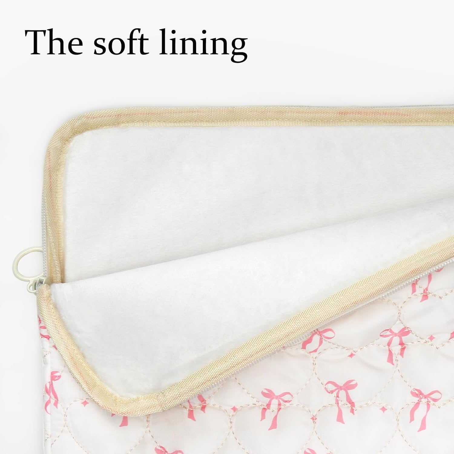 Cute Bow Puffy Laptop Sleeve 13-15 Inch Cute Quilted Laptop Protective Case Padded Bow Computer Sleeve for MacBook - Image 6