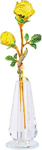 Miniatura 9 de YWHL Figura de cristal hecha a mano con florero, ramo de flores de cristal, adorno de rosas para esposa, mujer, flor de cristal, decoración de mesa