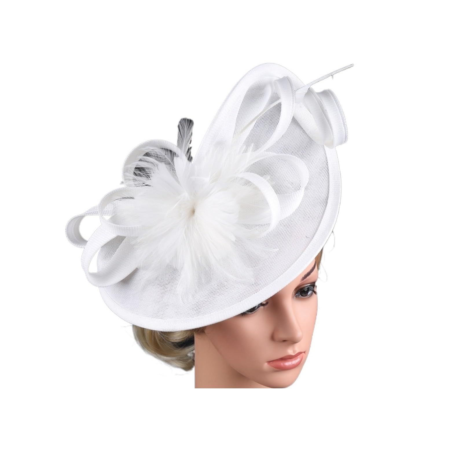 Cappello Fascinator Donna Elegante Cappello da Cerimonia for Donna, Cappello da Cerimonia for Festa del tè, Cappello da Cerimonia con Piume E Fiori, Cocktail da Sposa(White)