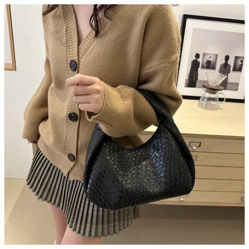 Women's Knot Strap Leather Handbags Burgundy Purse Ladies Evening Clutch Purses Zipper Dumpling Bag Black one-size4