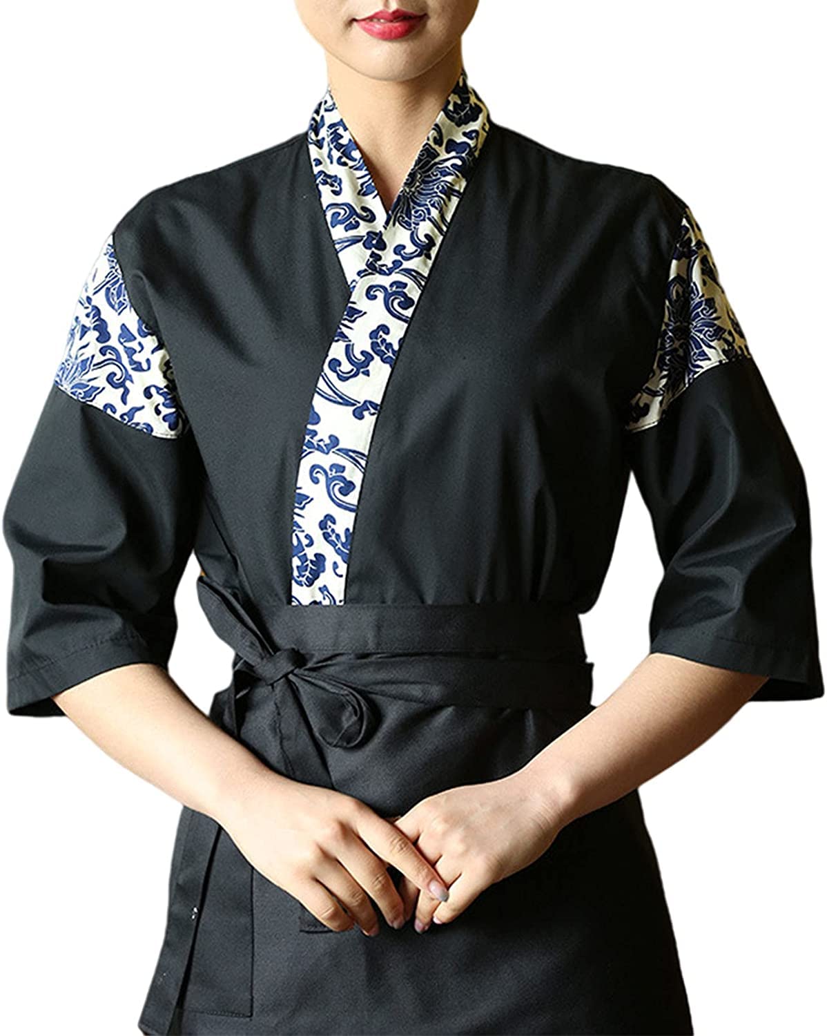 Uniforme de Cocina Uniforme de Chef de Sushi Kimono Trajes de Camarero Transpirables Logo Bordado (Color : Tops A, Size : L)
