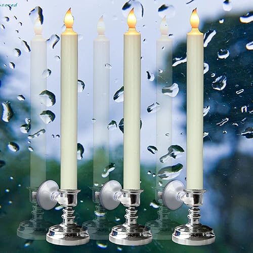 Miniatura 7 de Velas de ventana sin llama a pilas con temporizador remoto LED parpadeantes con ventosas incluidas, decoración navideña (paquete de 6, soportes