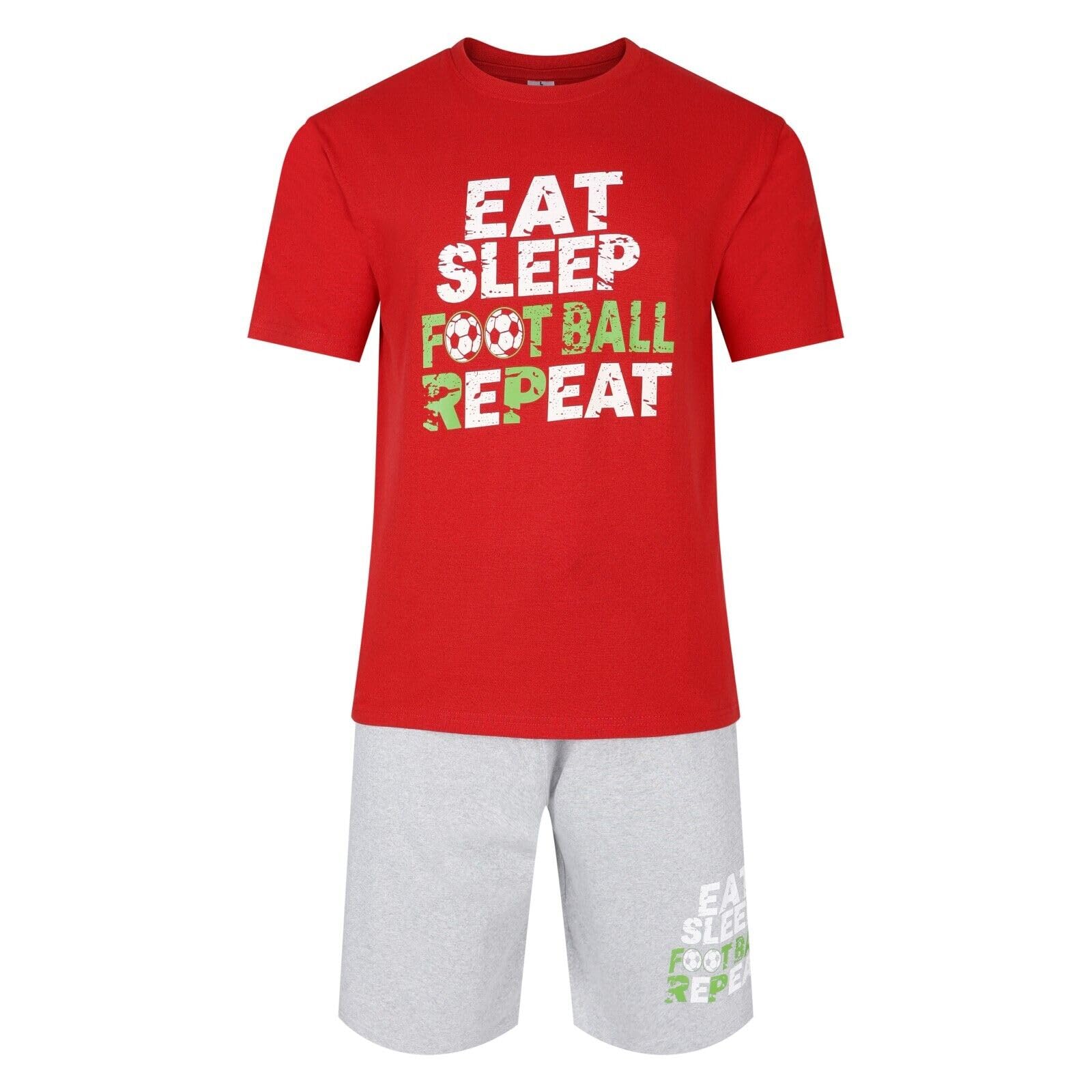 North East Men's Mnv 10 - Football Repeat Red/Gry Short Pyjamas Football Pj Sets Footy Night Sleep Lounge Wear L Xl Xxl New (Mnv 10 - Xl)