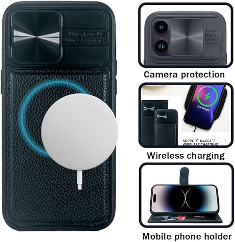 Miniatura 4 de Funda tipo cartera compatible con iPhone 15 Pro Max, magnética, desmontable, de 2 estilos, con ranura para tarjeta y cubierta para cámara, bloqueo