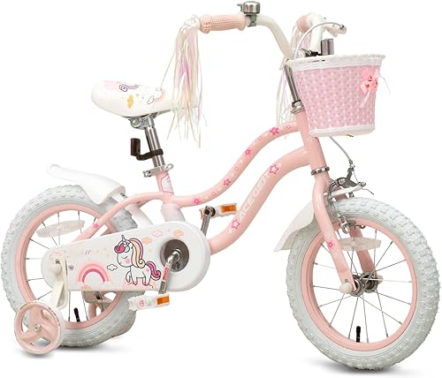 ACEGER - Bicicleta para niñas de estilo princesa con cesta para niños de 3 a 14 años, bicicleta de 14, 16, 18 pulgadas, con ruedas de entrenamiento
