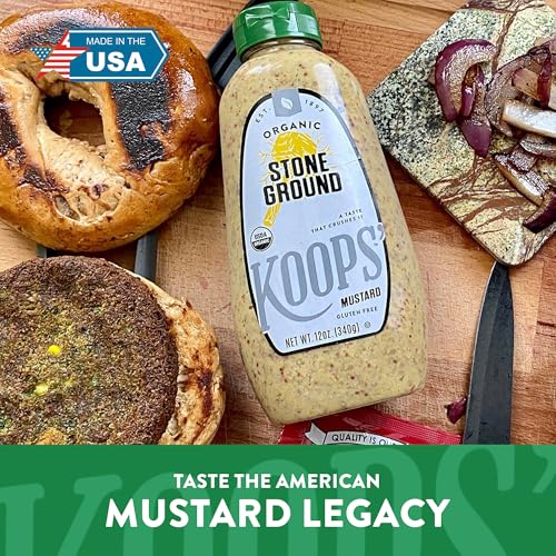 Image of Koops' Organic Mustard Variety Pack - Original Yellow, Spicy Brown, Dijon, & Stone Ground - Gluten-Free, Kosher, USDA Organic, Made in USA, From Quality Mustard Seeds - 12 Oz, Pack of 4