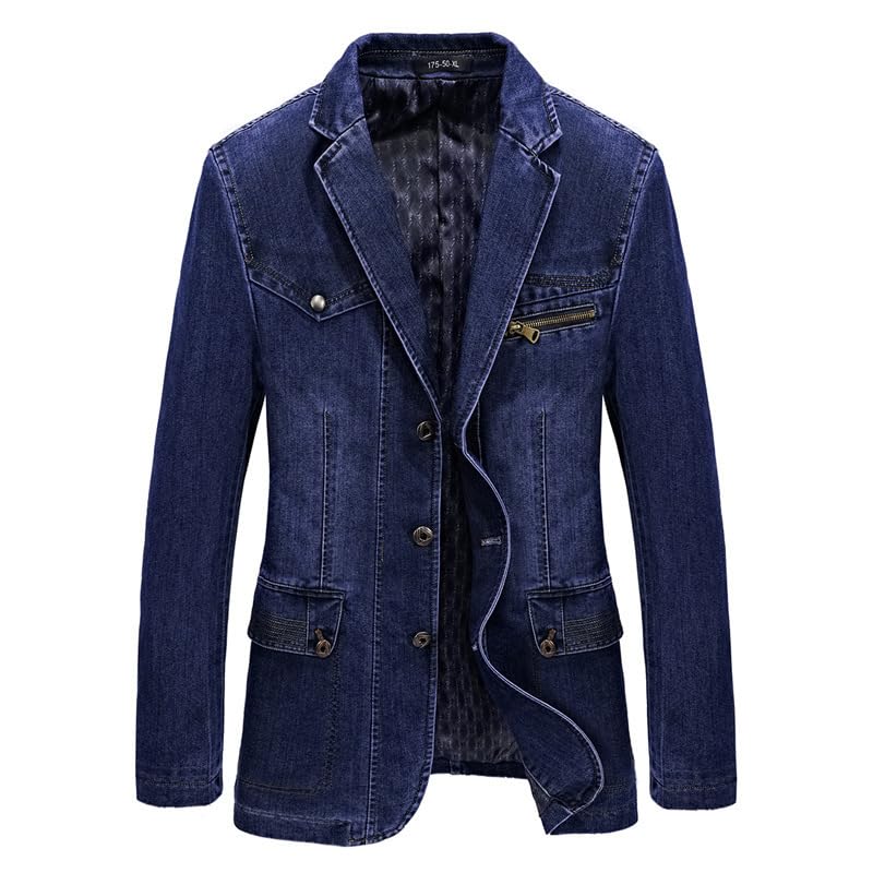 LIUYUYOUGO Americana Hombre Blazer De Mezclilla para Hombre Chaqueta Deportiva De Sastrería con Cuello Entallado Chaqueta De Traje De Vaquero De Algodón Lavado Chaqueta De Jeans Casual Abrigo De U