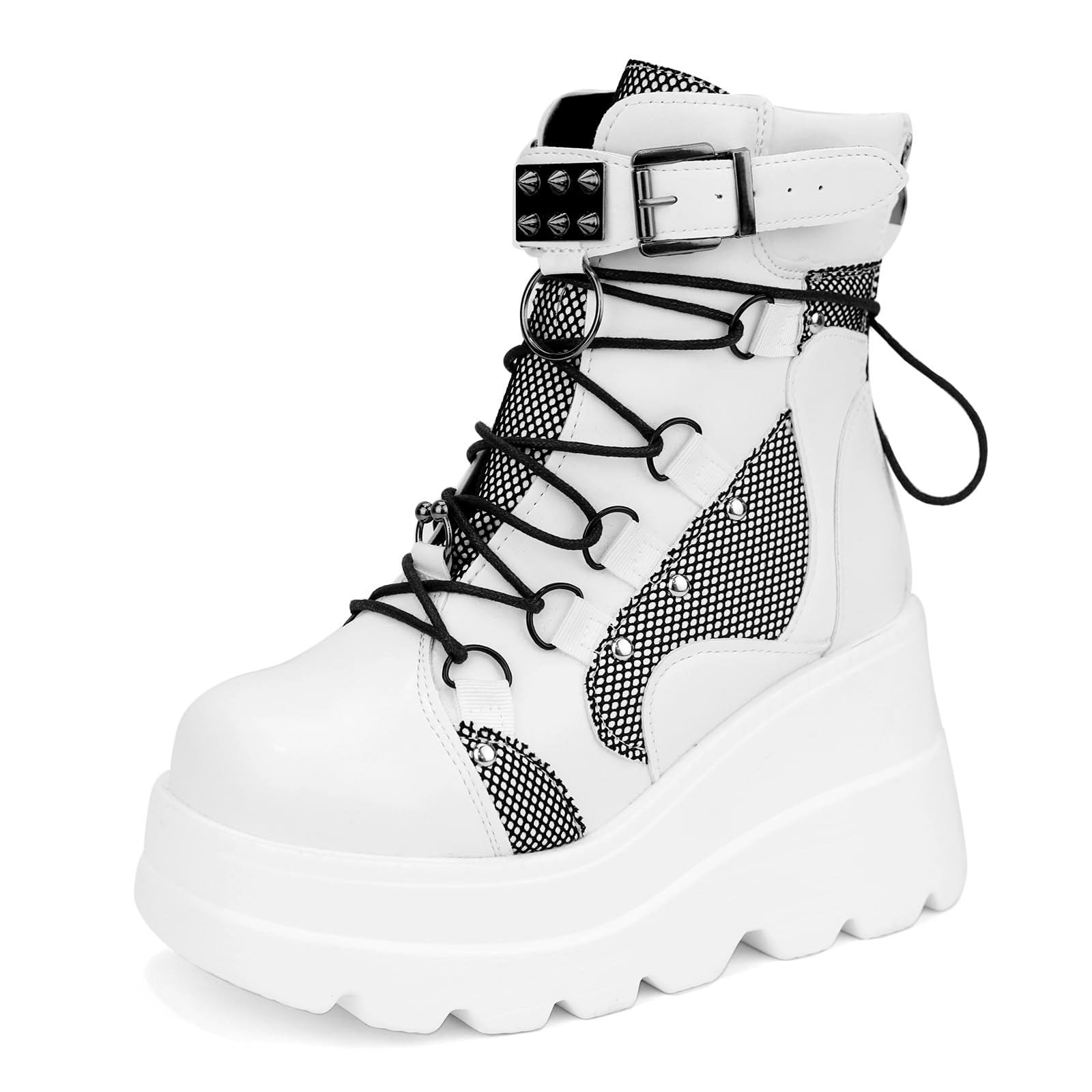 ZKXYFFS Womens Platform Chunky Ankle Boots Round Toe Buckle Zipper Thick Sole Punk Goth Booties Wedges Boots for Women